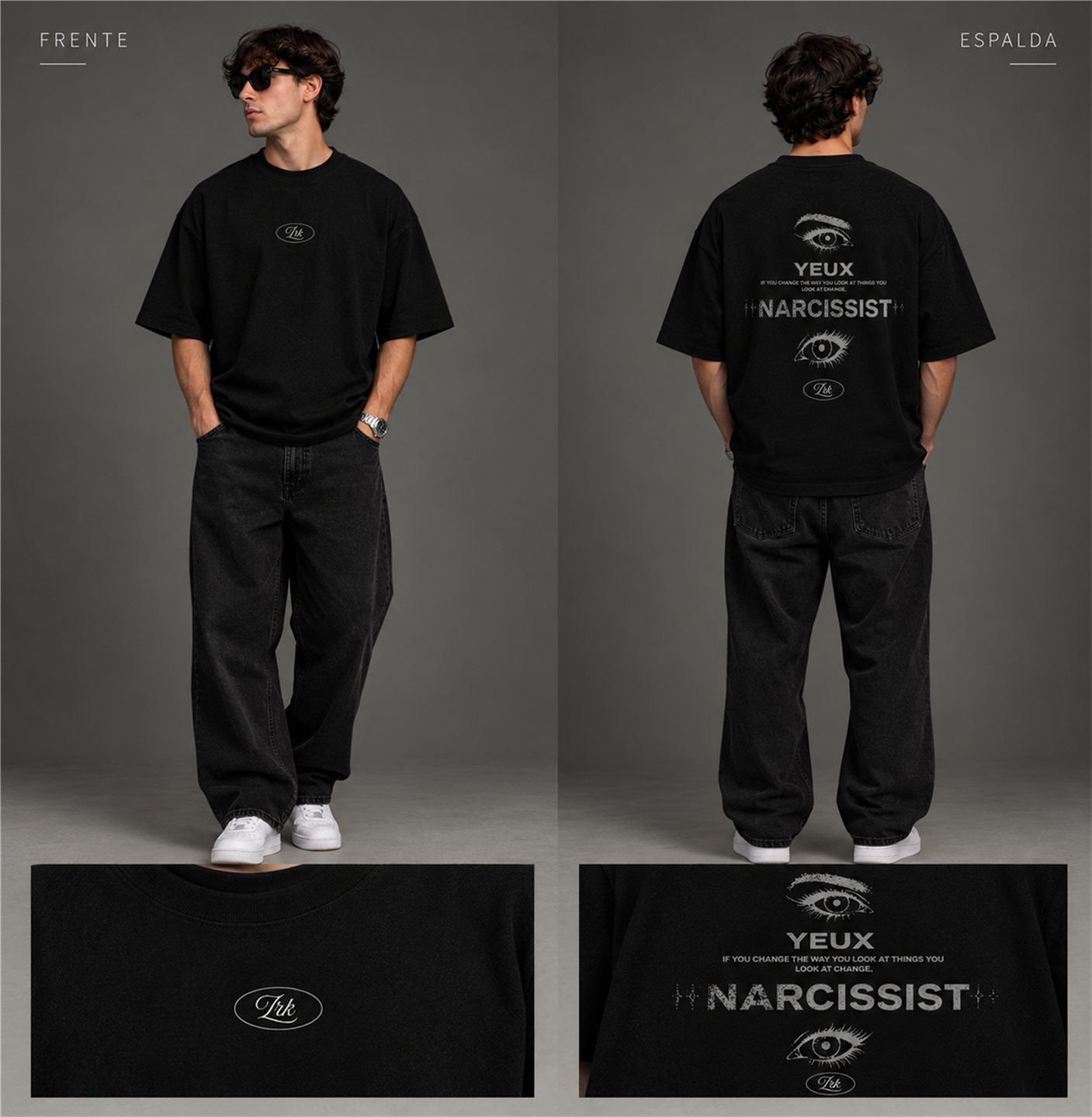 Camiseta negra Zarko YEUX, vista frontal y trasera